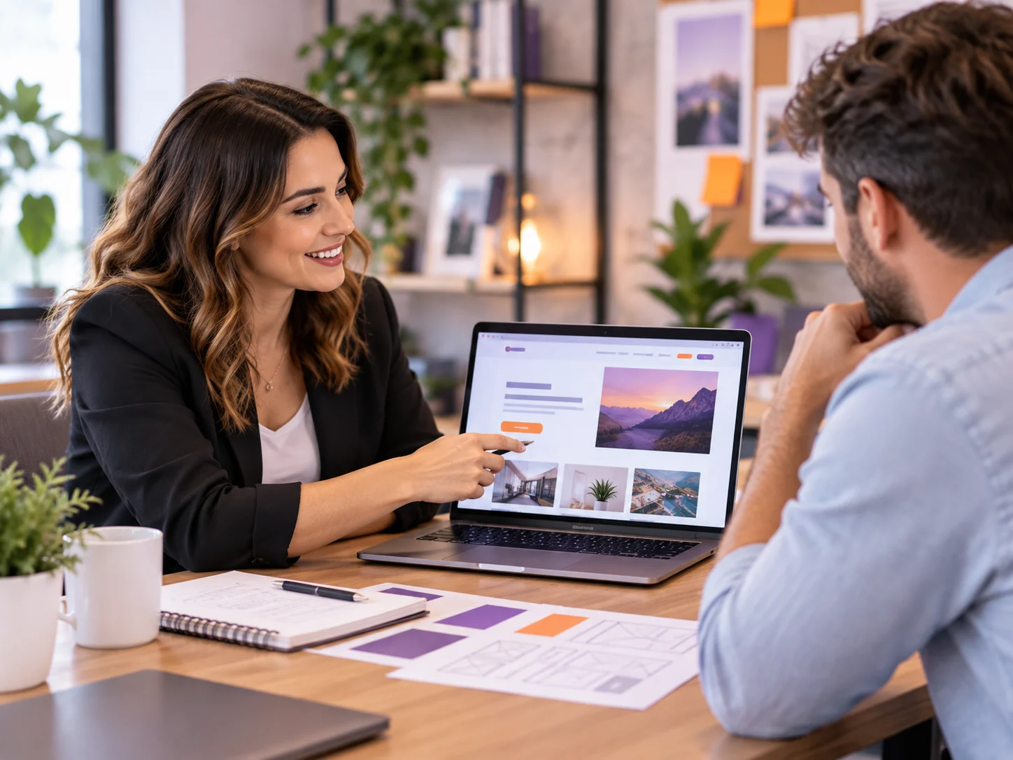Web designer discussing a website project with a business owner